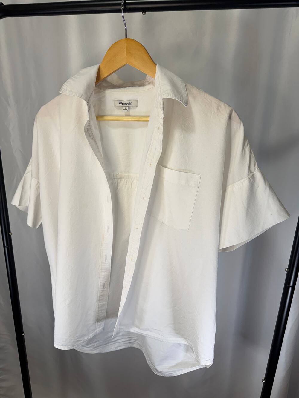 Madewell Women's Small White Button Down Shirt Oversized Short Sleeve Pocket Top